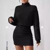 2024 Women's Autumn Ribbed Knit Dress: Hip-wrapping, Long-sleeved, High-neck