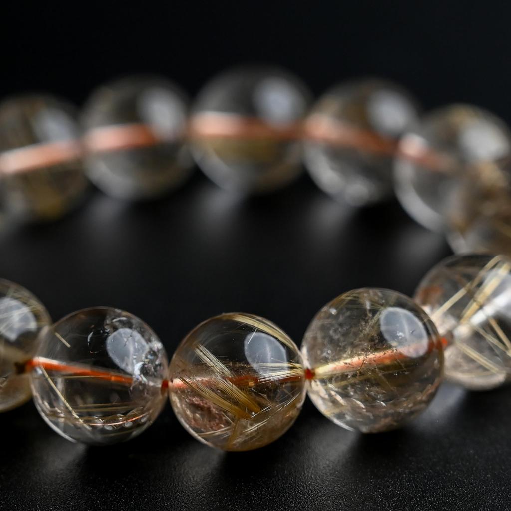 Eigado Rutilated Quartz 15mm 18cm Wrist Limited Natural Power Prayer Good Luck Feng Shui Bracelet, Stone, Circumference, One-of-a-Kind, Edition,
