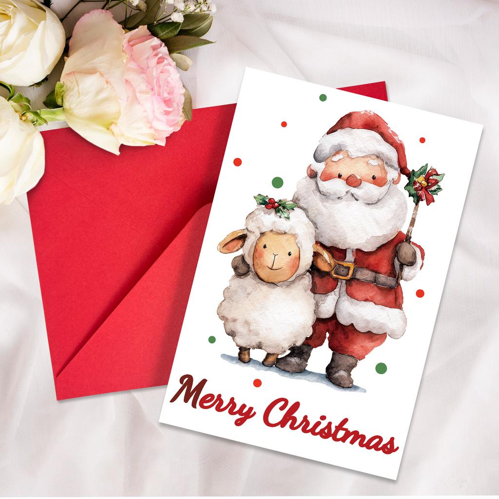 10PCS Cute Cartoon Christmas Greeting Cards Set with Envelopes, Large Size Xmas Cards for Holiday Wishes & Gifts