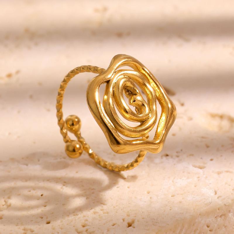 Stainless Steel Line Rings for Women Geometric Hollow Rose Adjustable Opening Rings Exquisite Fade-Resistant Party Zircon Gifts