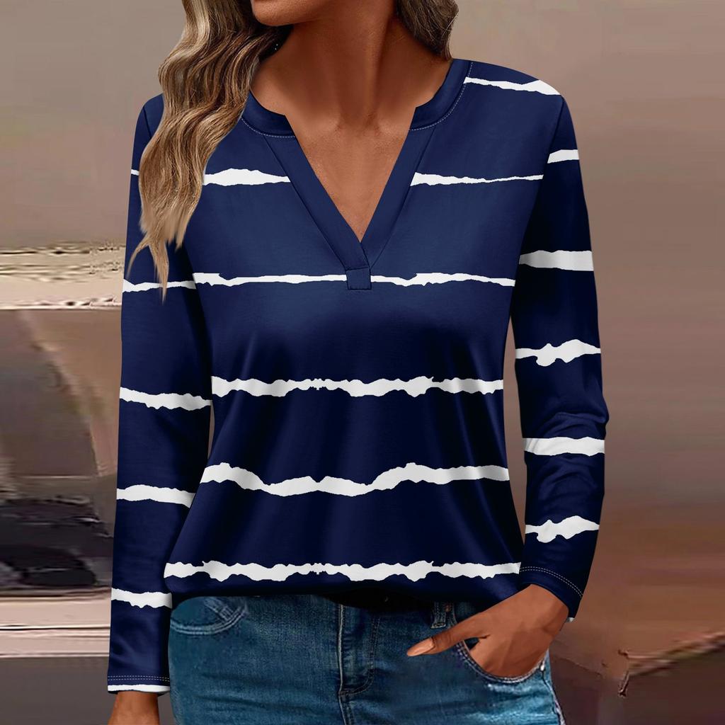 Women's T Shirt Tee Printed Long Sleeve Daily Weekend Fashion Basic V Neck Regular Top