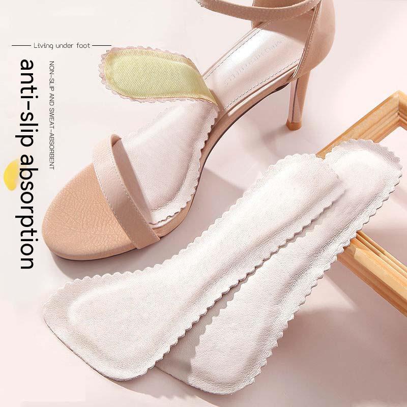 Кожаные женские стельки для сандалий, впитывающая пот подушечка для обуви на высоком каблуке, самоклеящиеся вставки, подушка для подошвы, семиточечная стелька