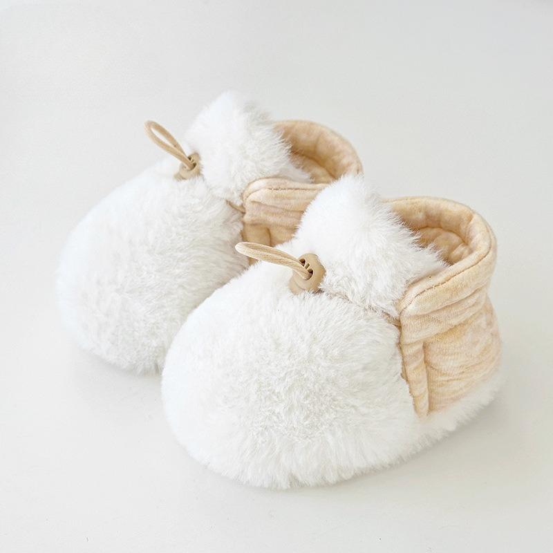 Зимние пинетки для новорожденных Термальные туфли на мягкой подошве Плюшевая флисовая подкладка Превосходные пинетки для малышей Мальчик Девочка Теплые Противоскользящие Первые шаги