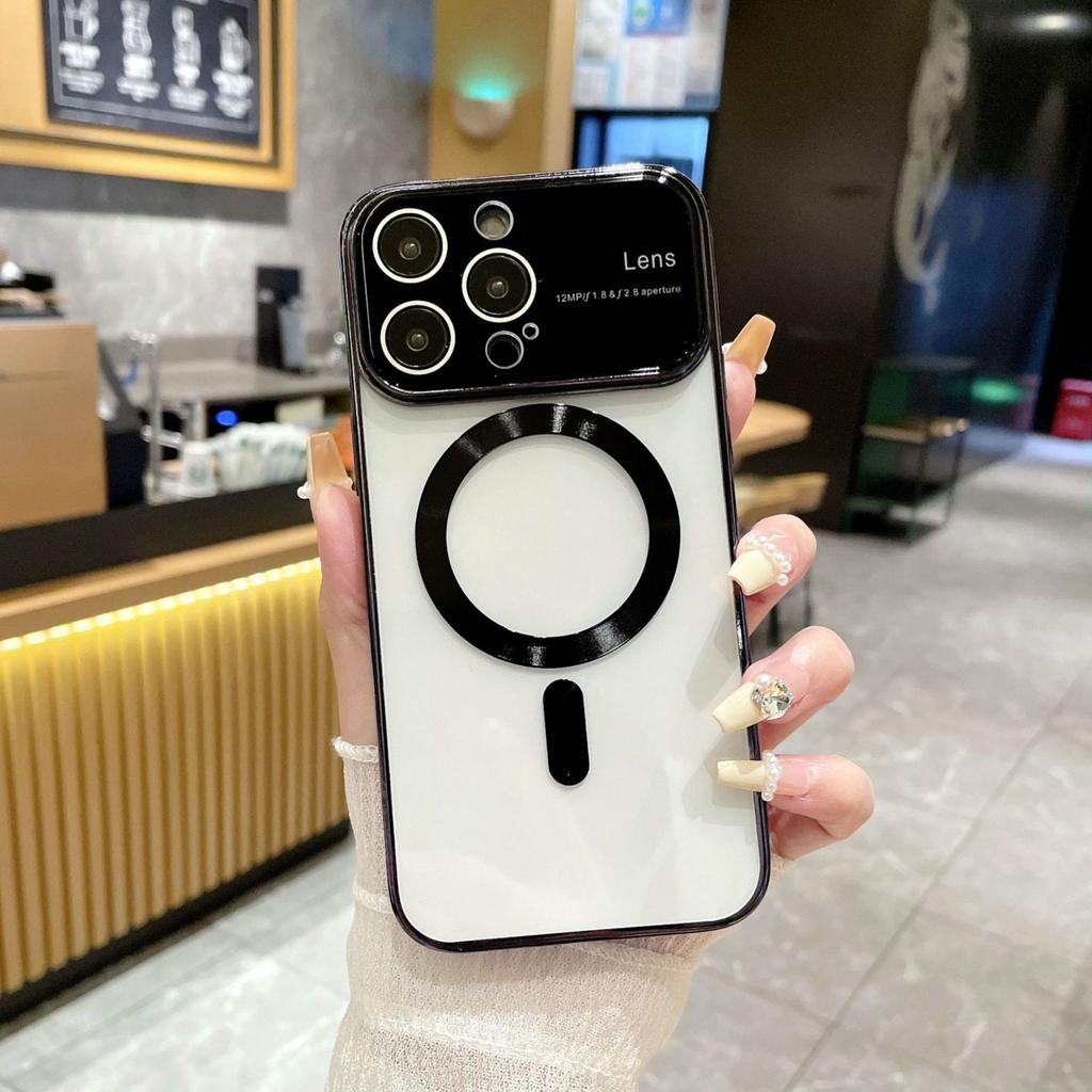 Применимо к iPhone 15 Гальванизированные Большие Окна Apple 14pro с Магнитным Хвостом 1312 Прозрачный Противоударный Защитный Чехол