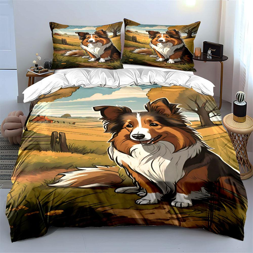 Collie dog countryside scenery. Bedding sets Duvet cover sets Duvet covers Pillowcases(1 * Duvet Cover 2 * Pillowcases, without duvet insert)