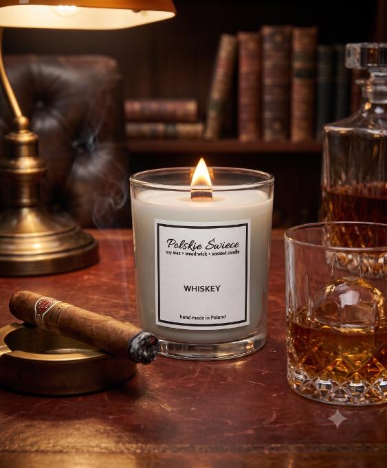 soy candle with wooden wick + WHISKEY