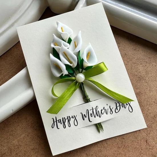 Открытка на День матери с каллой Искусственный цветок каллы Поздравительная открытка Ручная работа Букет цветов 3D Открытка для мамы, бабушки