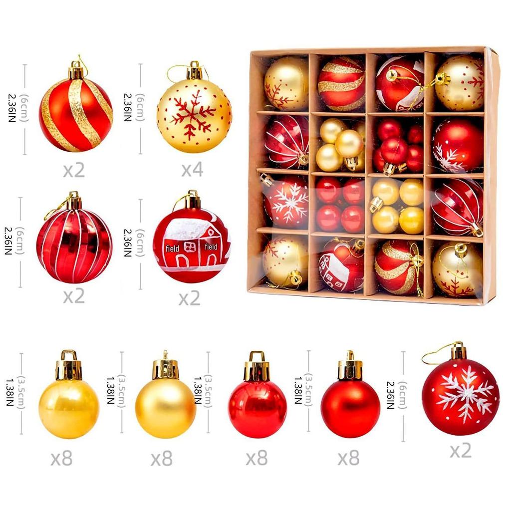 44-Piece Christmas Tree Decoration Set: 6cm Colorful PVC Hanging Balls