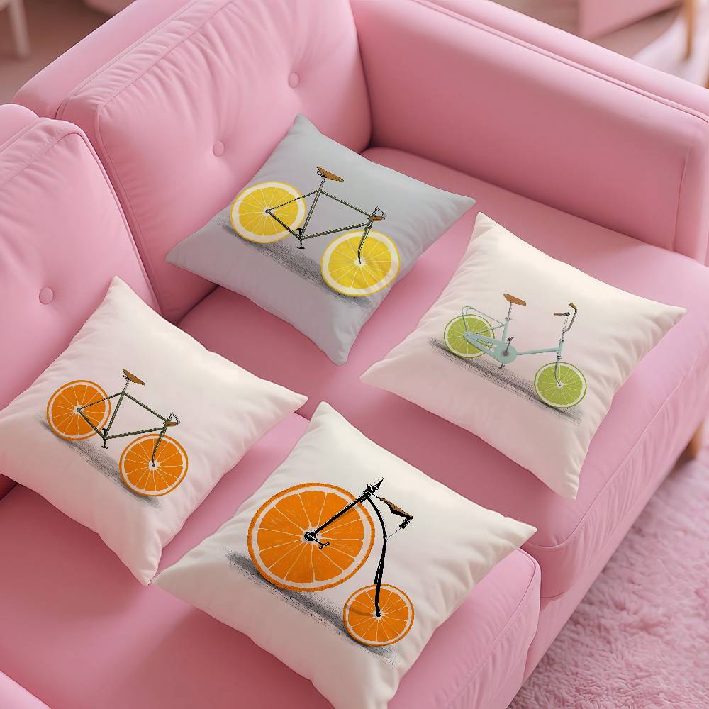 Fruit Orange Lemon Bicycle Pillow Case Anti-dustmite Pillow Invisible Zipper Silky Short Plush Sofa Cushion Cover