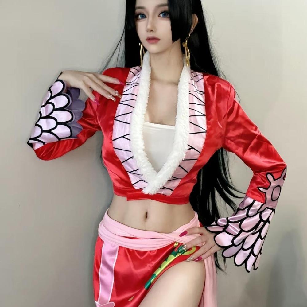 Косплей Боа Хэнкок из One Piece в красном ципао, Полный сценический костюм для женщин
