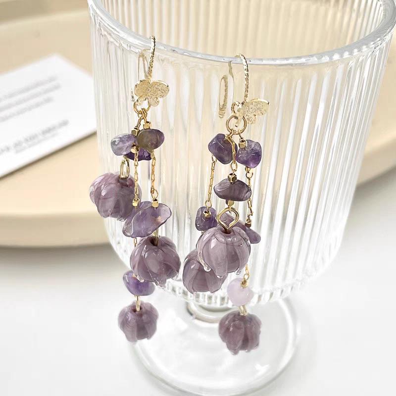 Серьги-кисточки 'Фиолетовый Ландыш' от Bai Lu - Стиль для отпуска, Длинные, Высококачественные женские серьги