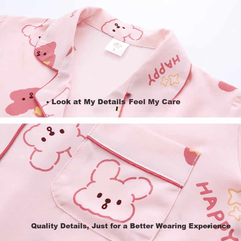 LangSha Spring And Summer New Women's Pajamas, Breathable Comfortable Short-Sleeve Set, Loose-Fitting Plus-Size Long Pants Loungewear Set for Wome