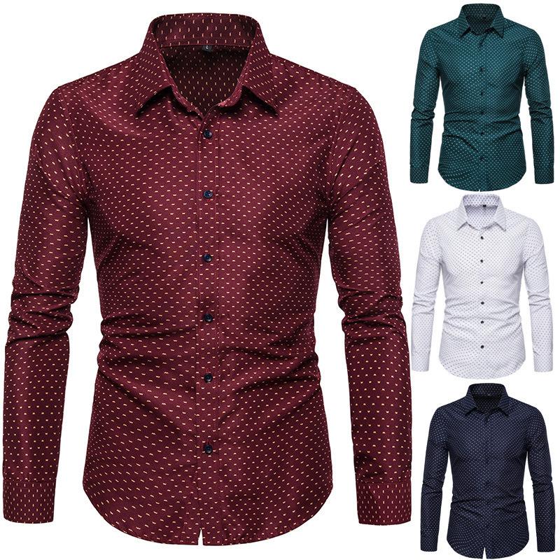 Мужские рубашки Рубашки Мужские с длинным рукавом Slim Fit Деловая повседневная мужская рубашка с цветочным принтом