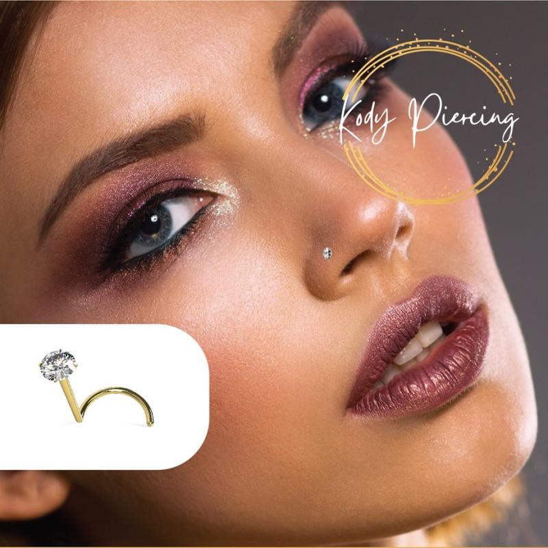 KODY PIERCING Пирсинг из 9-каратного золота с настоящим АЛМАЗНЫМ винтом для носа - Качественный пирсинг