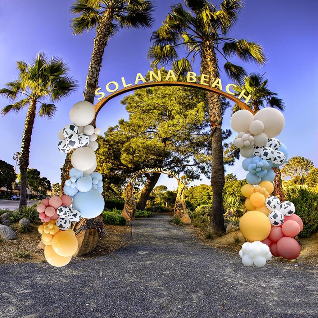 Набор для арки из воздушных шаров, 146 шт. Комбинация латексных шаров синего и оранжевого цвета с шарами с коровьим принтом для дня рождения в стиле фермерского дома, кантри, вестерн, ковбойского стиля