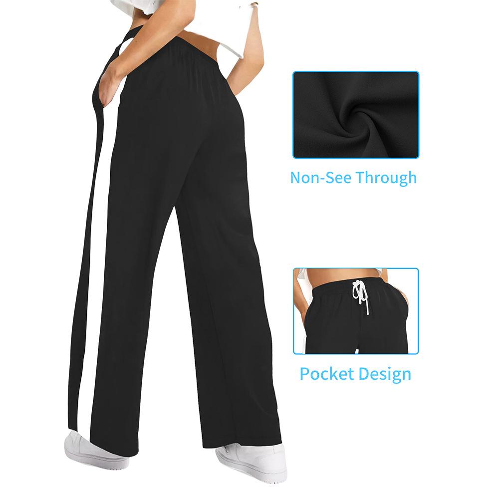 Contrasting Colour Block Elastic Waist Wide-leg Pants Casual Straight-leg Pants for Women Wide-leg