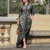 Lady Dress Dress Lapel Long Sleeve Pocket Plus Size Single Breasted Maxi Dress Sexy Leopard Geometric Patchwork Print Dress