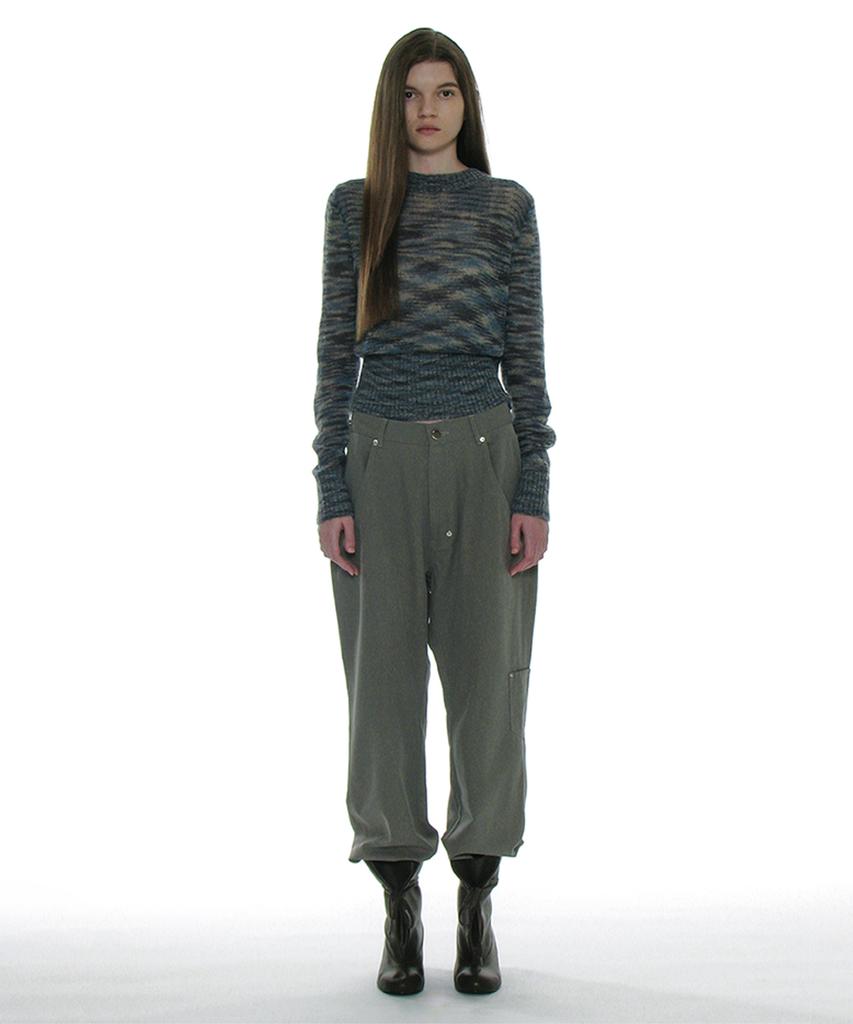 PARTIMENTO WOMEN Pocket Pointed Wide Leg Pants_Khaki Green