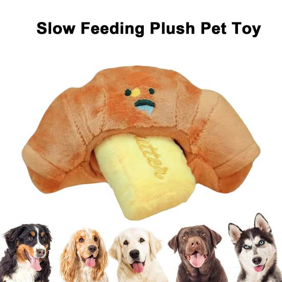 Plush Croissant Dog Toy Squeaky Bread Dog Chew Toy with Crinkle Sound Interactive Puppy Snuffle Toy for Small Medium Dogs