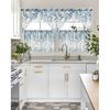 Kitchen Curtains Sets 24 Inch Length with Valance, Abstract Art Blue Leaves Branches Swag Valances for Windows and Tiers Curtain Set, Light Filtering