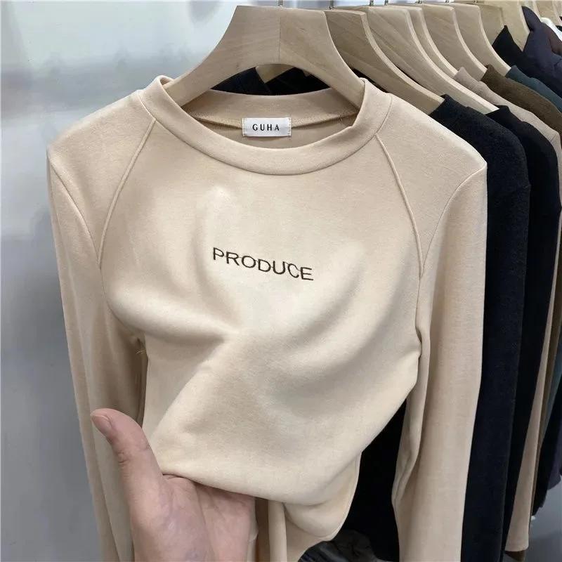 Женский осенне-зимний бархатный вышитый длинный рукав теплый топ