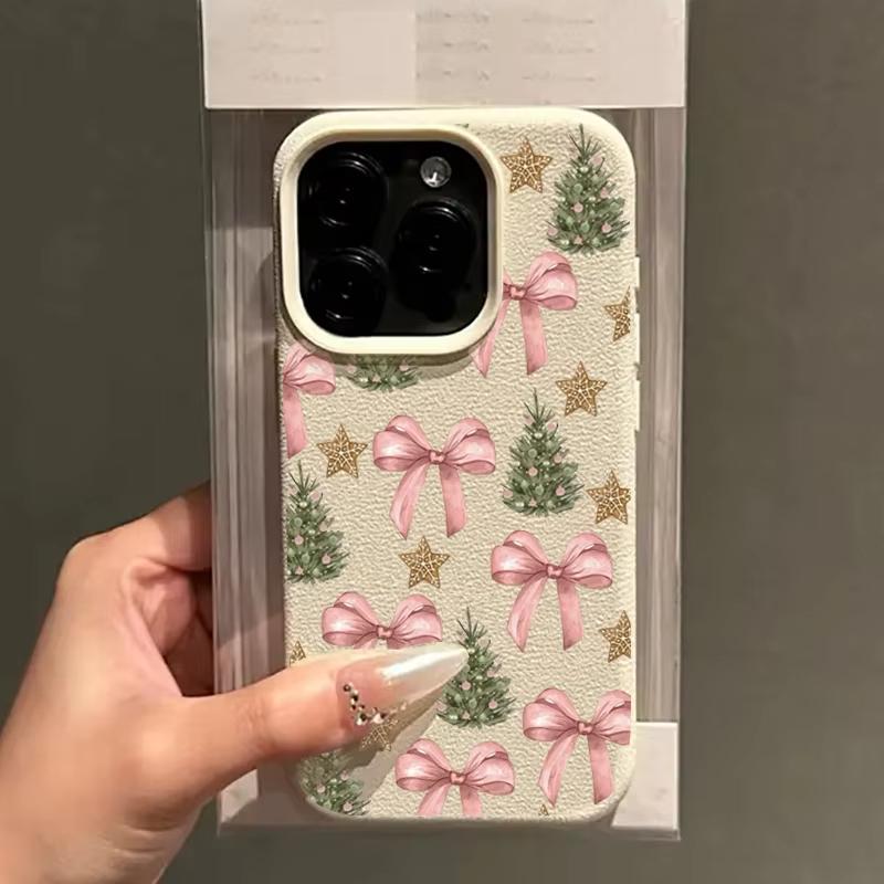 Чехол для телефона с рисунком рождественской елки и милым бантиком для iPhone 11 12 13 14 15 16 17 Pro Max 16E 15 14 Plus X XR XS Max Мягкий чехол