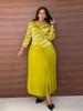 Plus Size Women's High-End Gold Foil Print Pleated Dress with Faux Two-Piece Long Skirt - Casual Style