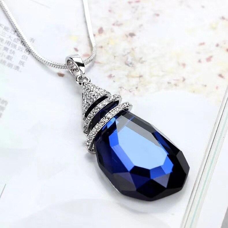 Длинные ожерелья и подвески для женщин Collier Femme, синий тюльпан, массивное свитер-цепочка, ожерелье, модные серебряные ювелирные изделия с кристаллами 2021