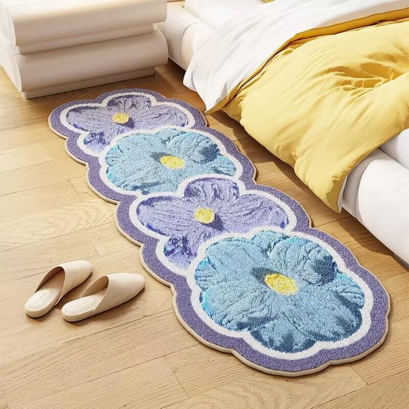 Irregular Flower Bedside Carpet Non-slip Super Absorbent Imitation Cashmere Carpet Suitable for Living Room Bedroom Entry Carpet