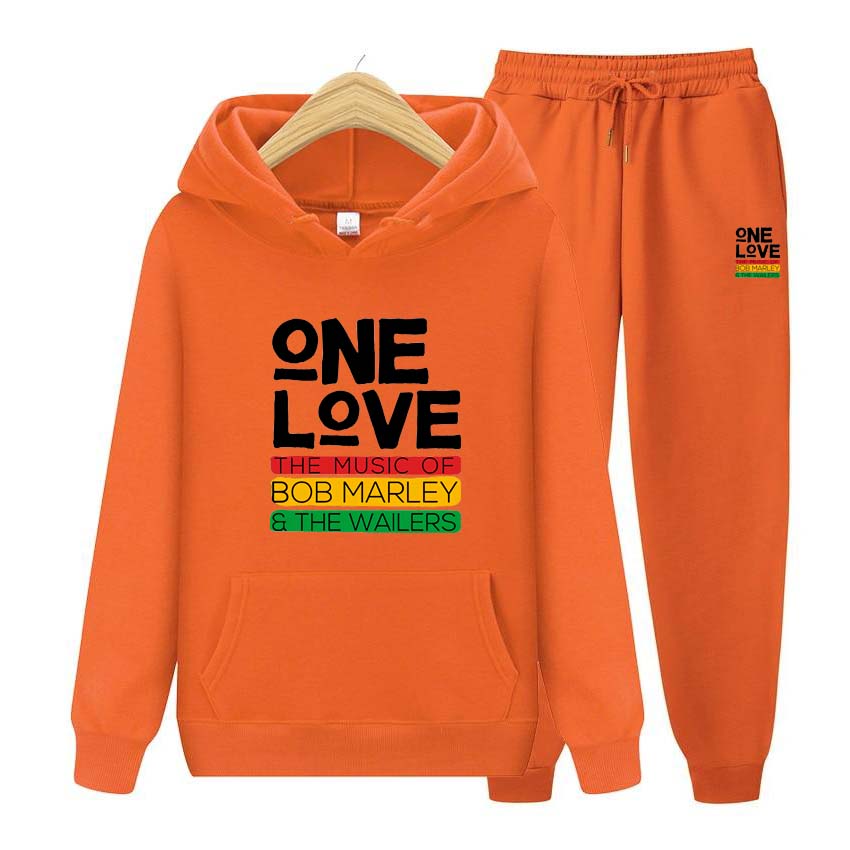 Мужской спортивный костюм One Love с принтом, зимний костюм, спортивный модный спортивный костюм для женщин и мужчин, одежда с капюшоном, толстовки + брюки, комплект из двух предметов