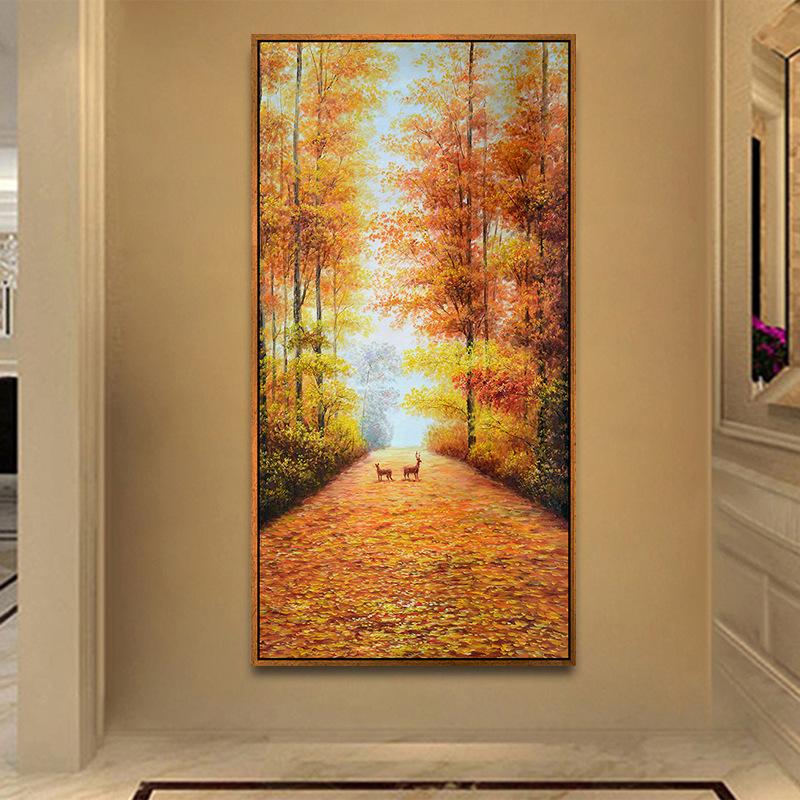 Abstract Forest Flower Canvas Painting Wall Art Deer Golden Road Posters and Prints for Porch Decoration Living Room Home Decor