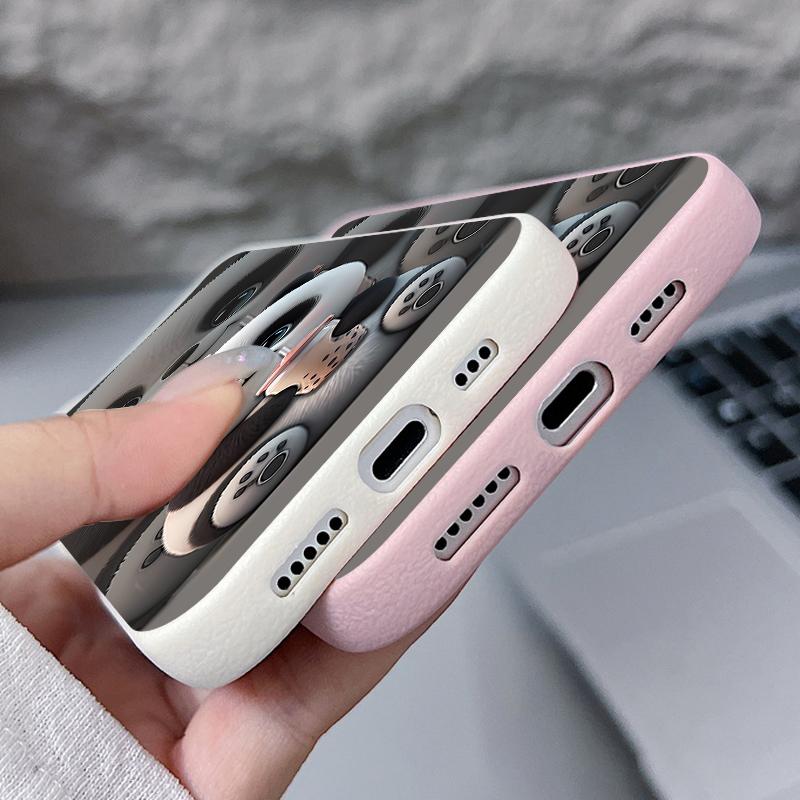 Чехол для iPhone 17 Pro Max с рисунком панды, пьющей молочный чай, текстура кожи, мягкий силиконовый чехол для Funda iPhone 16 Pro Max 15 14 13 12 11 Air 16E