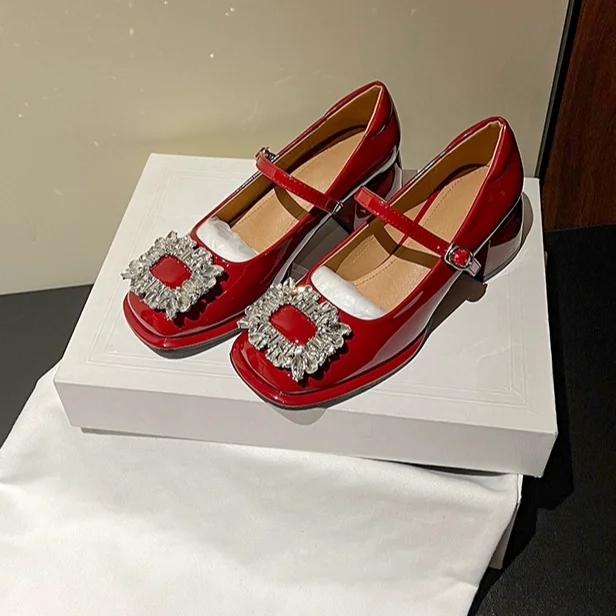 Осенние женские туфли Мэри Джейн на толстом каблуке, новые туфли с квадратным носком и пряжкой на квадратном каблуке для женщин, туфли в стиле Лолиты