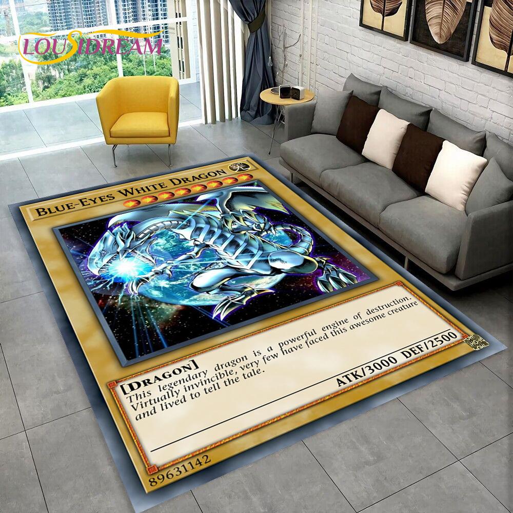 Monster Gold Card Cartoon Yu-Gi-Oh Anime Blue Eyes Dragon Game Carpet Rug for Bedroom Living Room Home Sofa Decoration, Коврик для пола