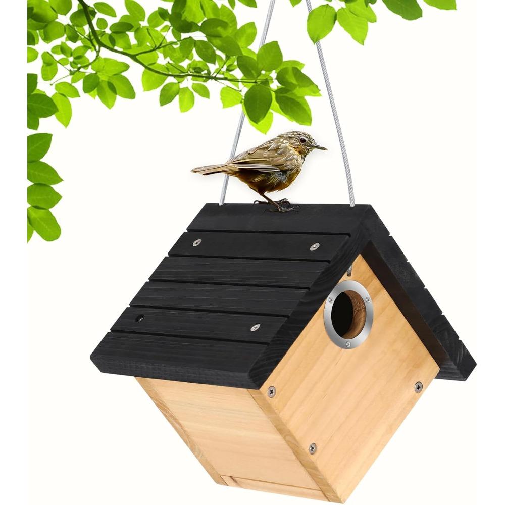 Hanging Wren Bird Houses for Outside Cedar Wooden Bird Houses for Outdoors, Bird Nest with Air Vents Entrance Hole