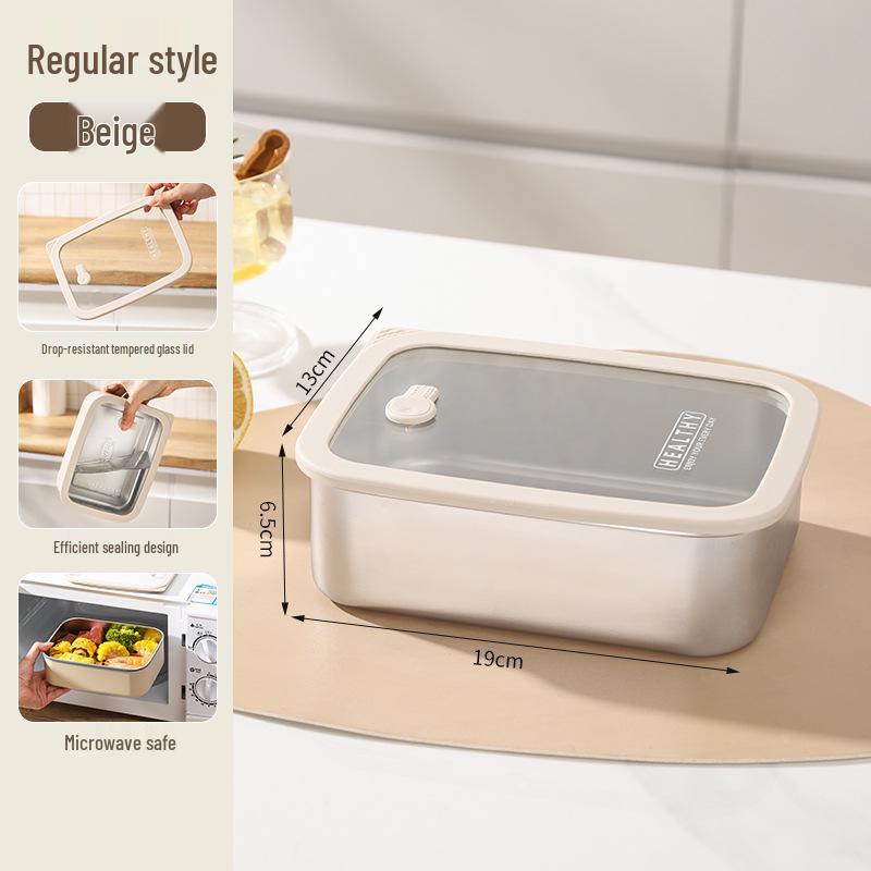 Корейский квадратный ланч-бокс из нержавеющей стали 304 с герметичной стеклянной крышкой - Подходит для микроволновой печи