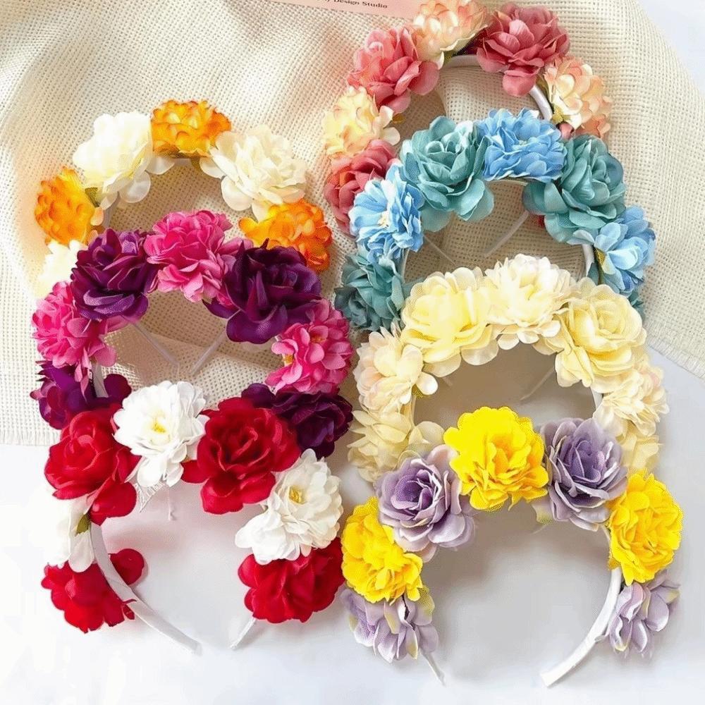 Vintage Artificial Flower Crown Romantic Bohemian Hair Accessories Colorful Floral Headband Women