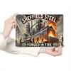 [2D Flat] 1pc 2D Flat 12x8 Inch Iron Wall Art "Sheffield Steel" - Vintage Industrial Decor with Fiery Steelworks Scene, Perfect