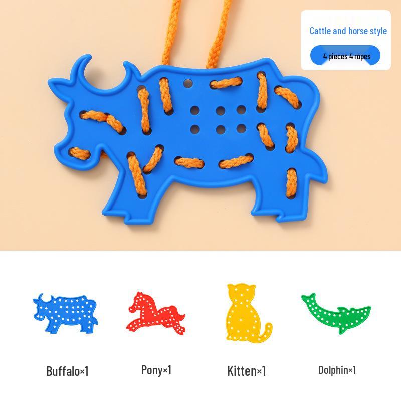 Детские бусины для шнуровки в виде животных, развивающая игрушка для мелкой моторики