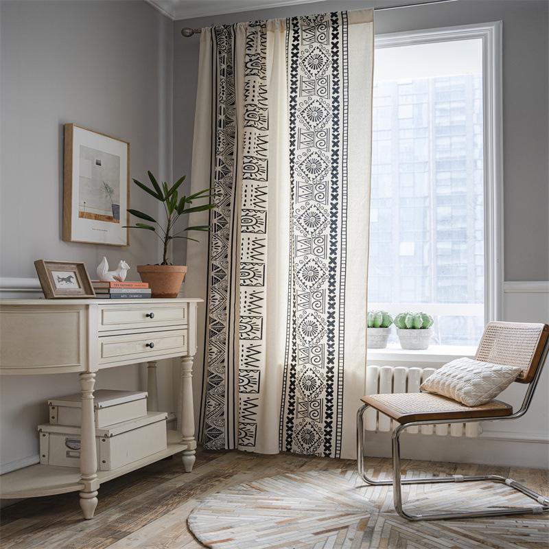 Lexuanxiu Black & White Geometric Bohemian Curtains - Semi-Blackout for Kitchen & Bedroom