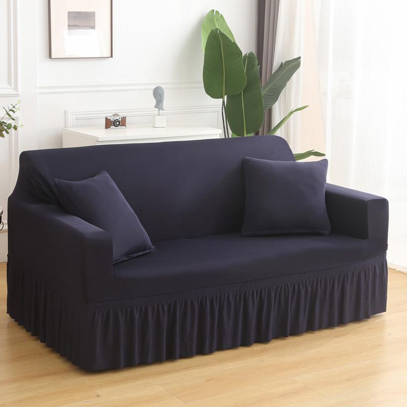 1 /2 /3 /4 Seater Stretch Sofa Skirt Cover For Living Room Nordic Solid Color Couch Slipcover With Skirt Hem Armchair Protector