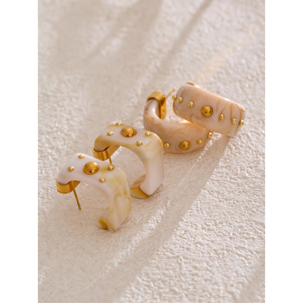 Eetit Stylish Vintage Cowboy Style Resin C Shape Classic Geometric Earrings Daily Stainless Steel Fashion Attractive Jewelry