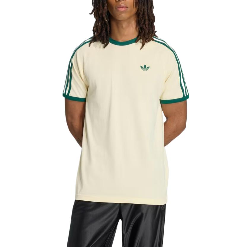 Men's Adidas Originals 3 Stripes T Shirts Men's Warm Vanilla/Preppy Green Crew Neck Moderate