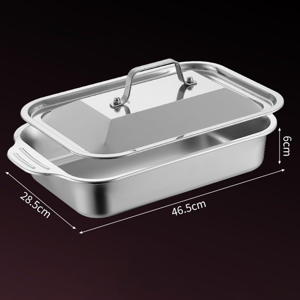 Stainless steel baking pan with lid  rectangular household baking pan  deepening tray 18x11 inch