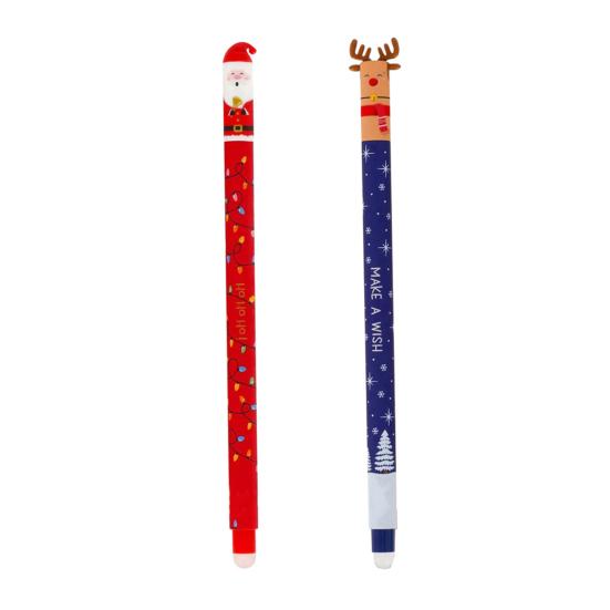2 Pcs Christmas Erasable Gel Pens Retractable Cartoon Pens Fine Point Cute Holiday Writing Pens for School Office Kids Students Xmas Party Favors