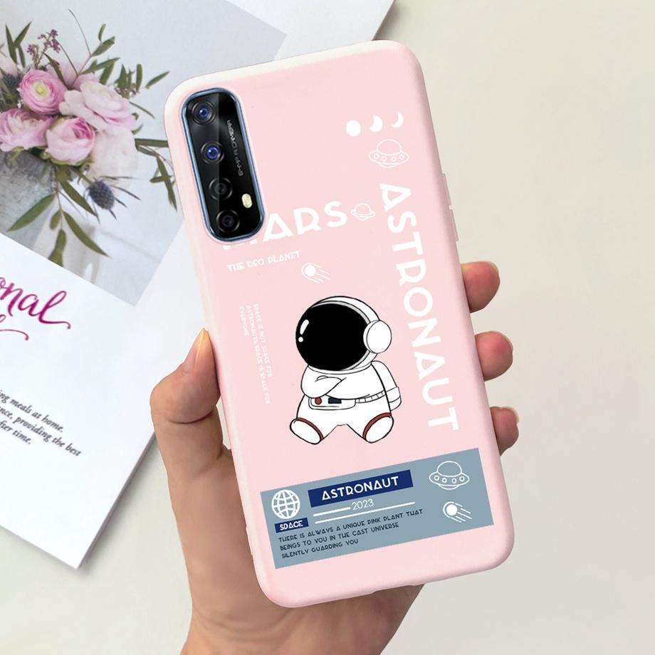 For Realme 7 4G Global Version Case Matte Liquid Silicone Bumper Shell For Realme7 RMX2155 Back Cover Lovely Cat Design Fundas