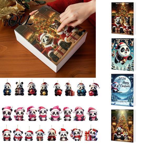 Christmas Party Supplies 2D Acrylic Cute Panda Ornaments Advent Calendar, 24 Days Countdown Gift Box Collectible Hanging Pendants for Holiday