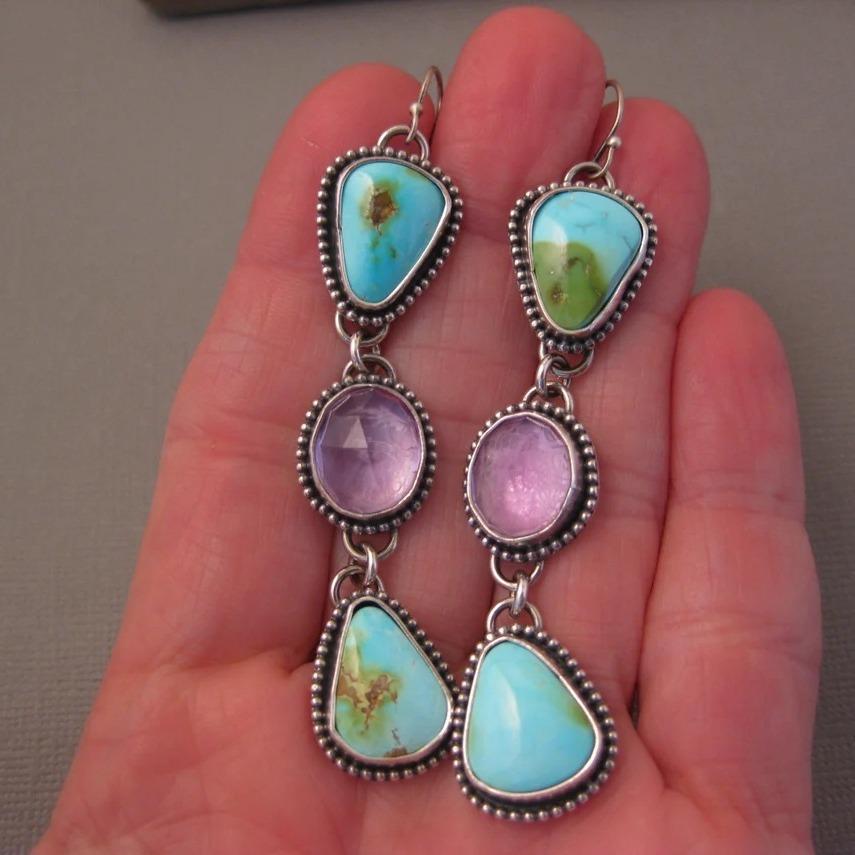 Бохо Этнические геометрические круглые фиолетовые длинные серьги ювелирные изделия серебряного цвета серьги ручной работы для женщин подарок для девочек