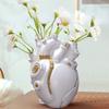 Resin Heart Shape Flower Vase Cyberpunk Heart Statue Flower Container Pots Sculpture Desktop Home Decoration Ornament Craft Gift