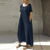Women Dress A-line O Neck Oversized Solid Color Short Sleeves Soft Plus Size Pockets Breathable Ankle Length Big Swing Casual Maxi Dress